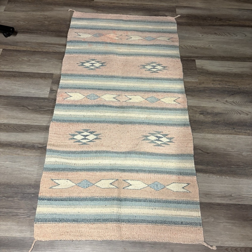 Handwoven Saddle Blanket Wall Hanging Runner Rug Artesanias 58" x 26.5" Vintage